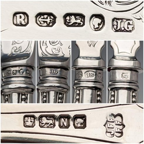 19 世紀末英國古董純銀魚餐具 3 對約翰吉爾伯特